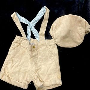 Janie And Jack Suspender Shorts and Hat set